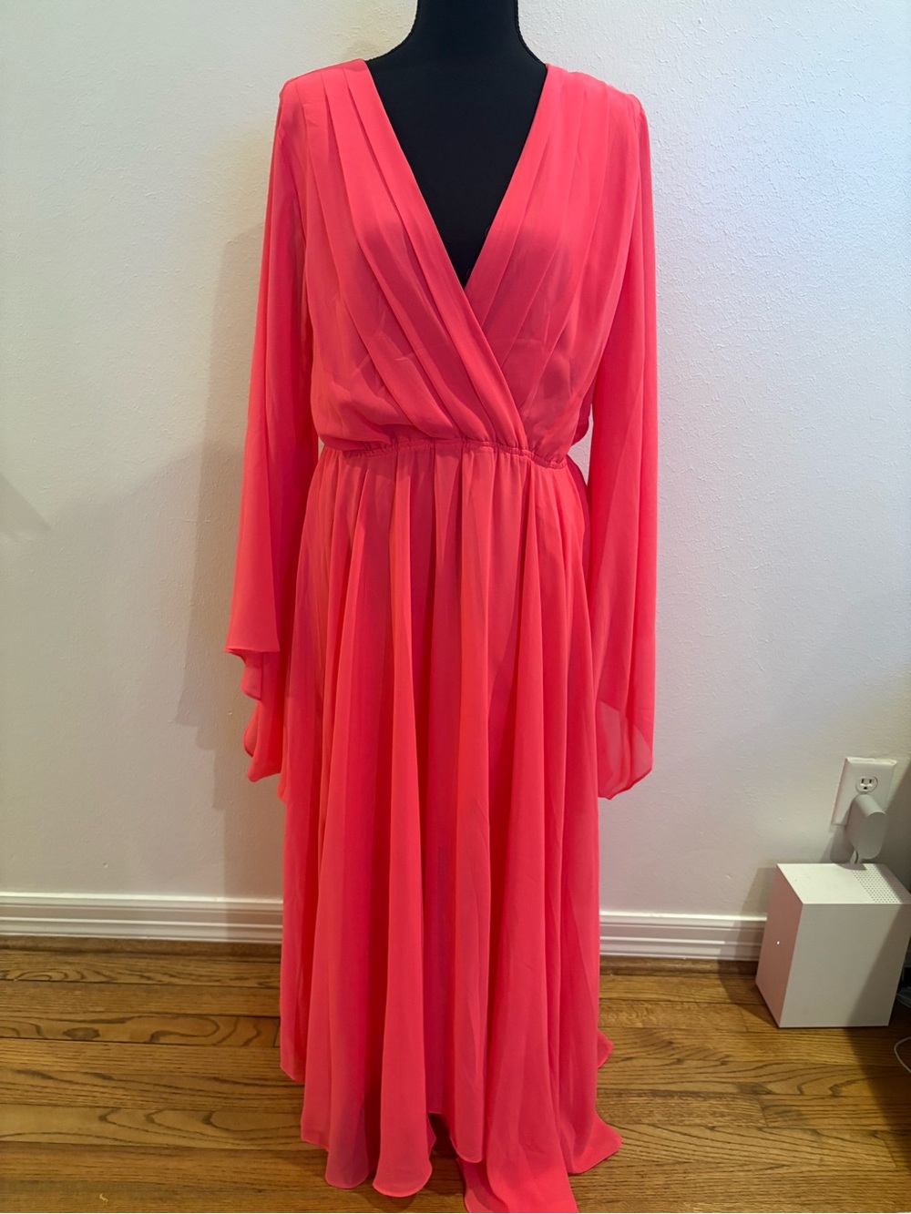 Meghan LA Coral Pink Long Sleeve Wrap Maxi Dress